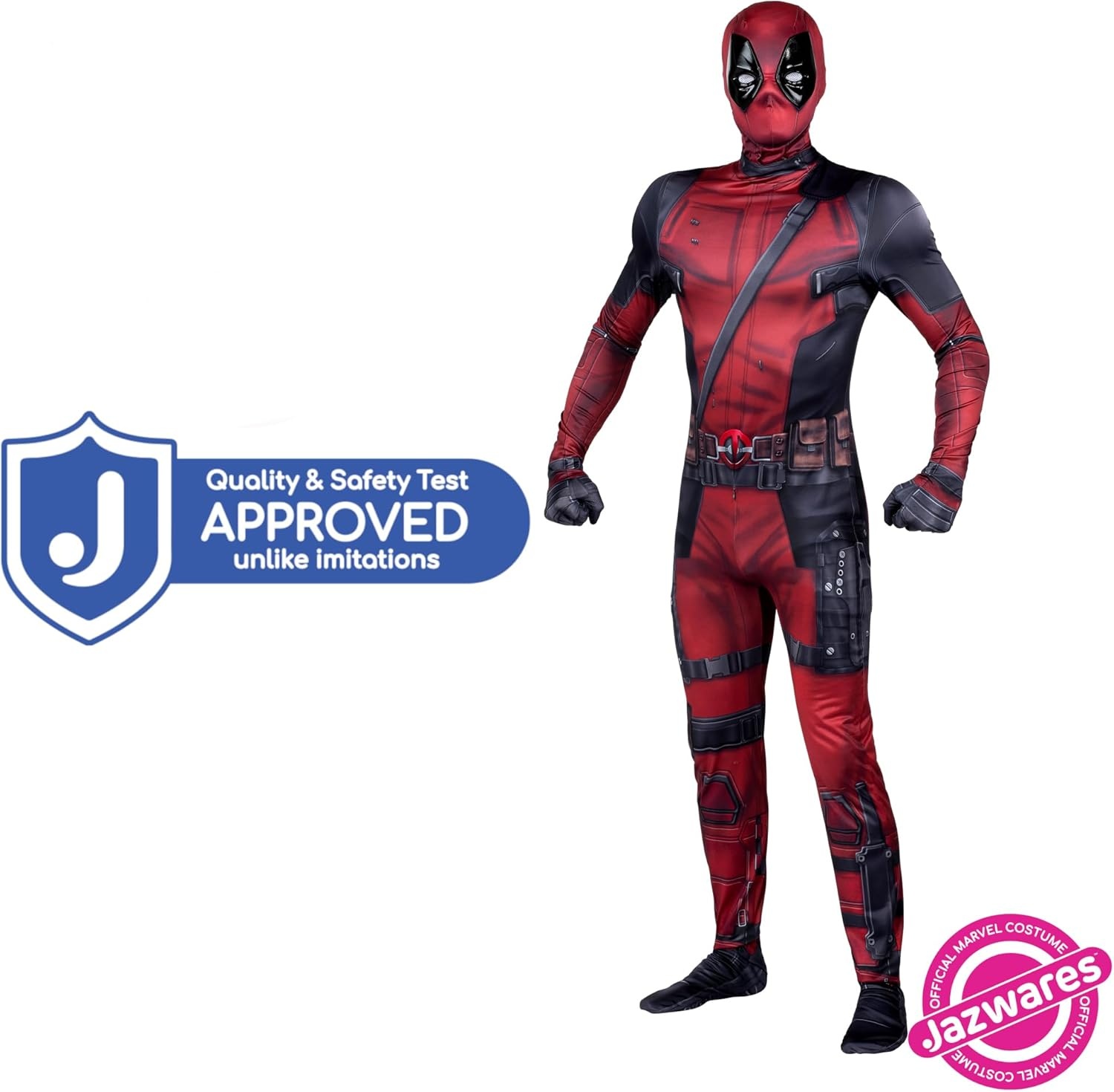 image:imageMARVEL Deadpool Official Adult Deluxe Zentai Halloween Costume Stretch Spandex with Wrist SlitsS