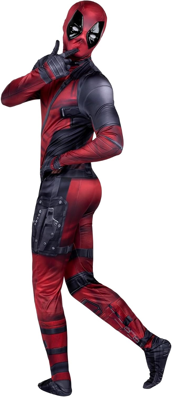 image:imageMARVEL Deadpool Official Adult Deluxe Zentai Halloween Costume Stretch Spandex with Wrist SlitsXL