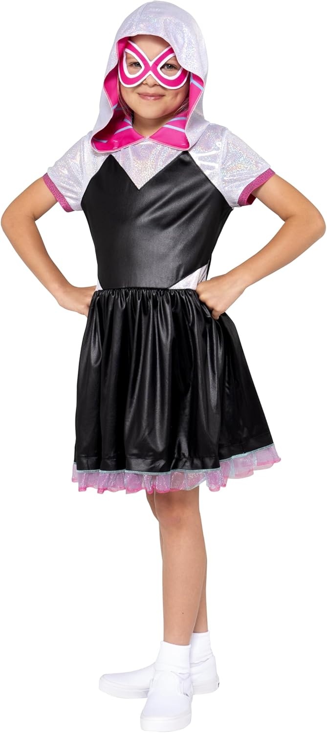 image:imageMARVEL Ghost Spider Official Youth Halloween Dress Premium Quality Printed Dress with Fabric Half MaskM 810