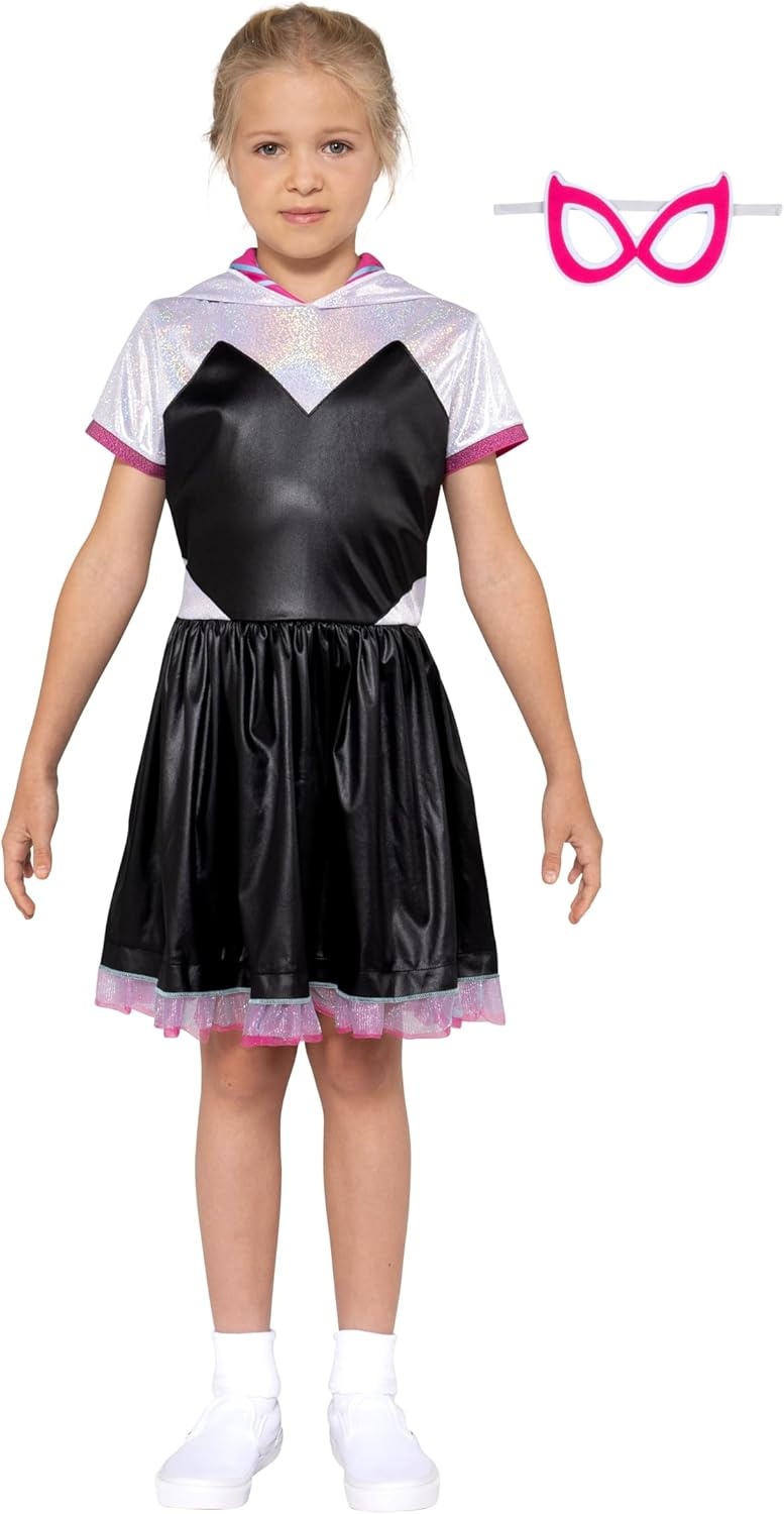 image:imageMARVEL Ghost Spider Official Youth Halloween Dress Premium Quality Printed Dress with Fabric Half MaskS 47