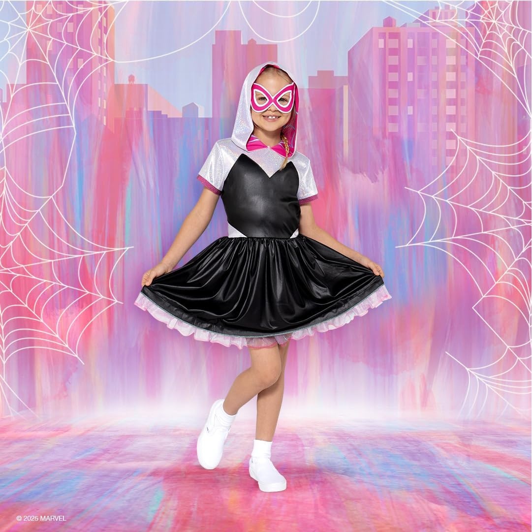 image:imageMARVEL Ghost Spider Official Youth Halloween Dress Premium Quality Printed Dress with Fabric Half MaskXs 34