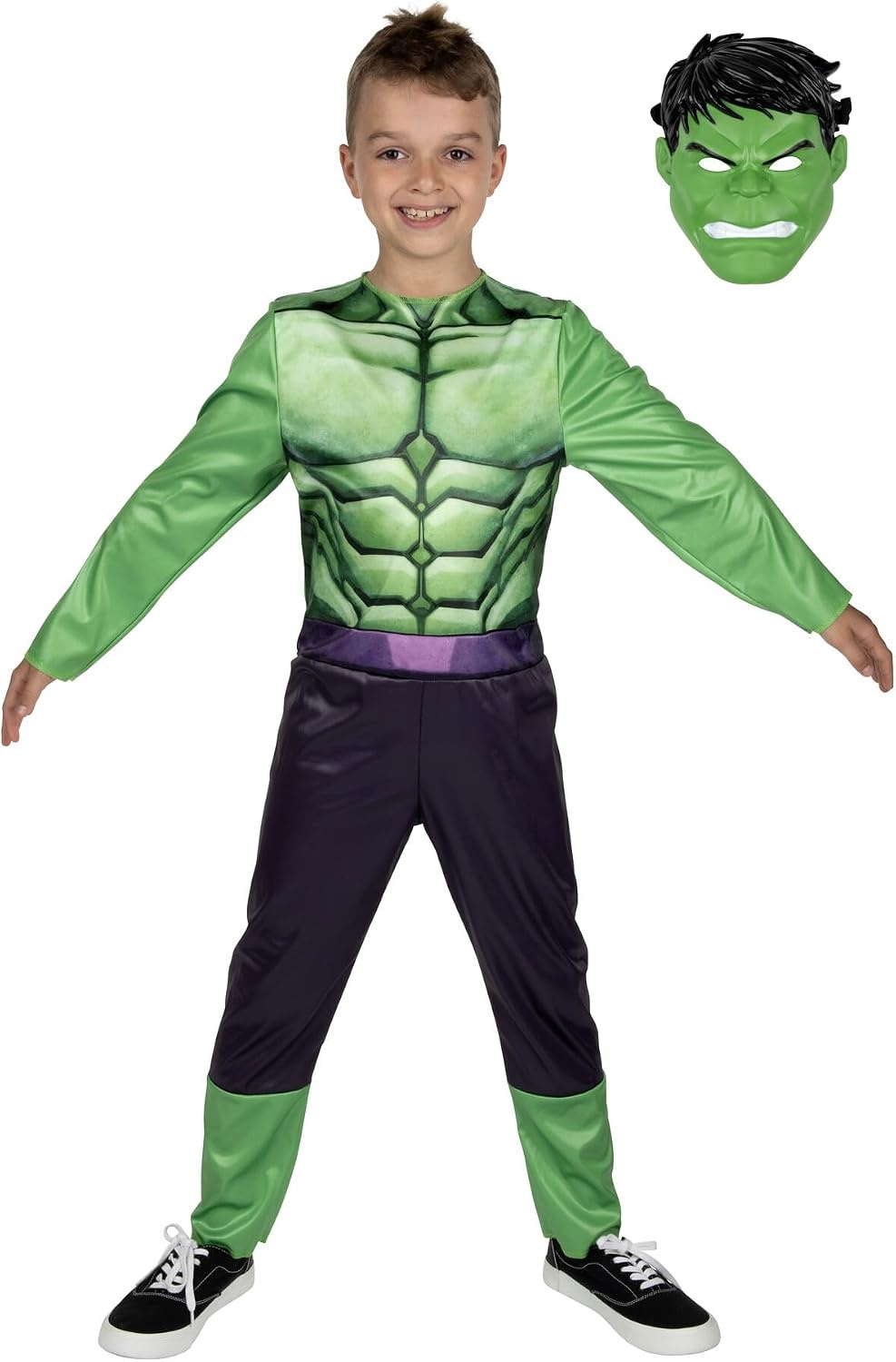 image:imageMARVEL Hulk Official Youth Halloween Costume Premium Quality Fabric Jumpsuit with Printed Design and Plastic MaskL 1214