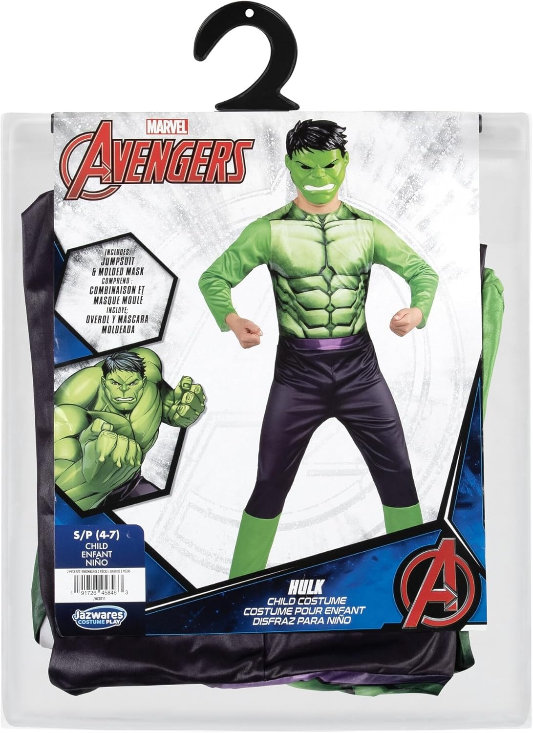 image:imageMARVEL Hulk Official Youth Halloween Costume Premium Quality Fabric Jumpsuit with Printed Design and Plastic MaskL 1214