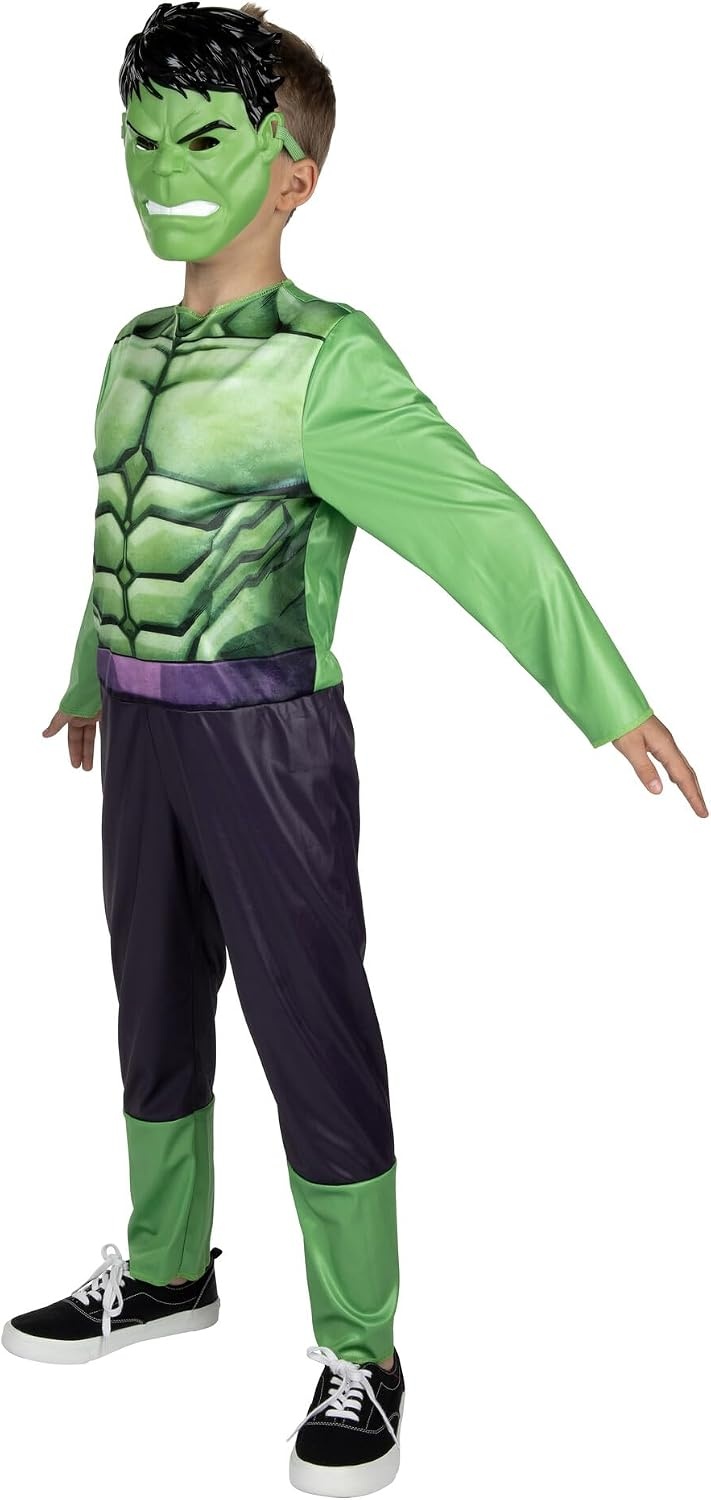 image:imageMARVEL Hulk Official Youth Halloween Costume Premium Quality Fabric Jumpsuit with Printed Design and Plastic MaskL 1214
