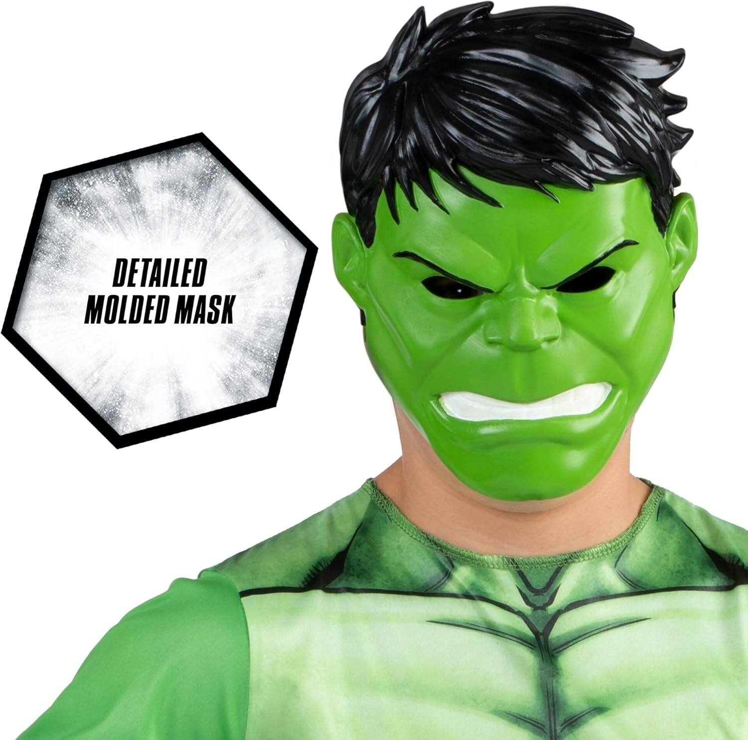 image:imageMARVEL Hulk Official Youth Halloween Costume Premium Quality Fabric Jumpsuit with Printed Design and Plastic MaskM 810