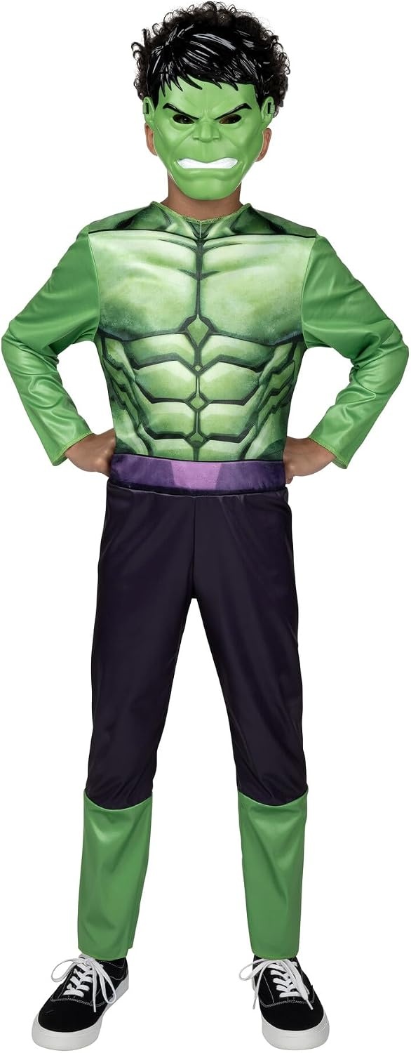 image:imageMARVEL Hulk Official Youth Halloween Costume Premium Quality Fabric Jumpsuit with Printed Design and Plastic MaskS 57