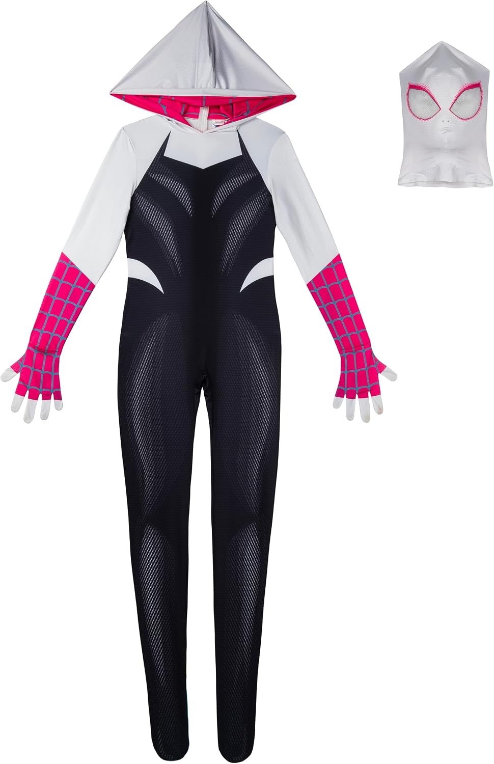 image:imageMARVEL SpiderGwen Official Adult Zentai Halloween Costume Hooded Spandex Jumpsuit with Printed Design and Pull On MaskXs