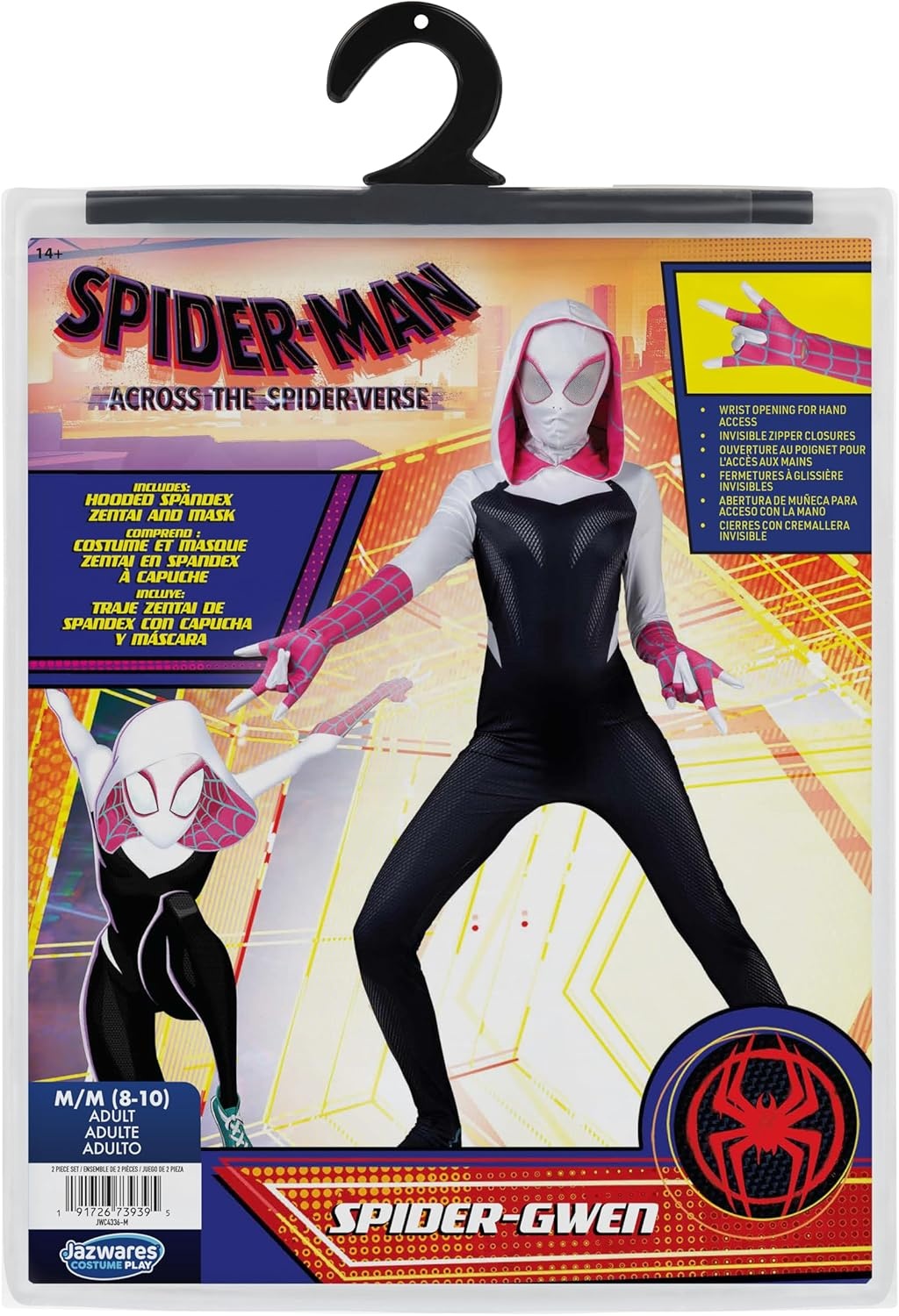 image:imageMARVEL SpiderGwen Official Adult Zentai Halloween Costume Hooded Spandex Jumpsuit with Printed Design and Pull On MaskXs