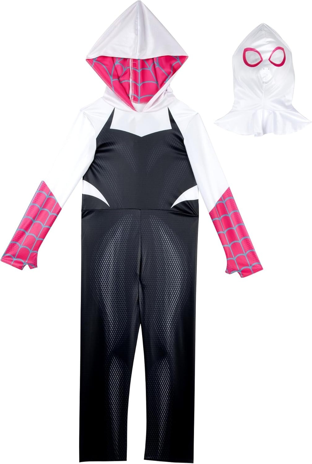 image:imageMARVEL SpiderGwen Official Youth Halloween Costume Premium Quality Hooded Jumpsuit with Pull On Fabric MaskL 1214