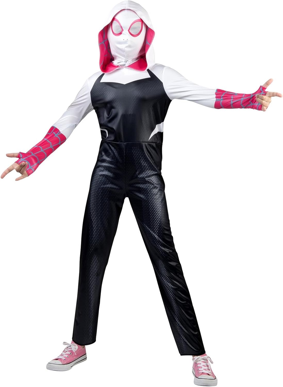 image:imageMARVEL SpiderGwen Official Youth Halloween Costume Premium Quality Hooded Jumpsuit with Pull On Fabric MaskM 810