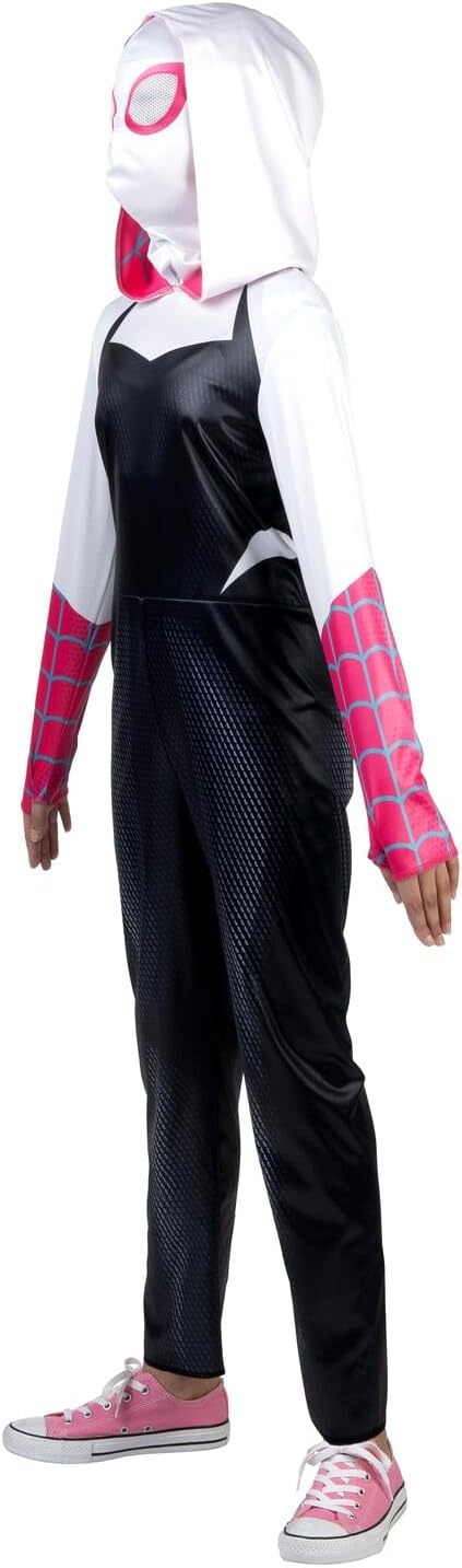 image:imageMARVEL SpiderGwen Official Youth Halloween Costume Premium Quality Hooded Jumpsuit with Pull On Fabric MaskM 810