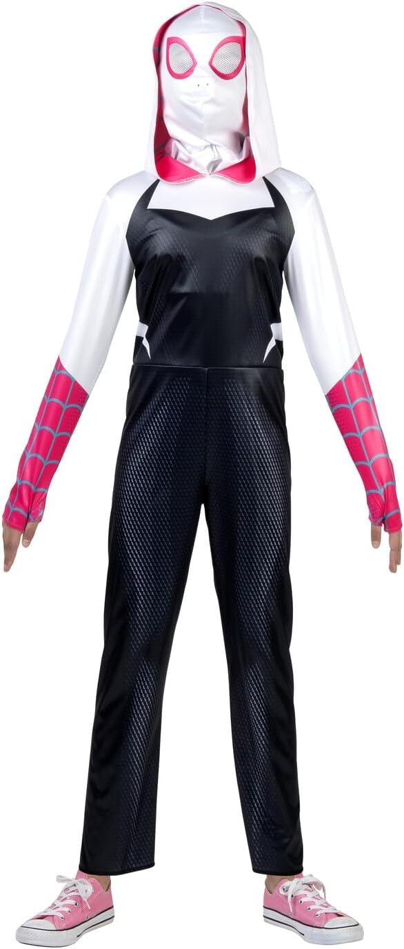 image:imageMARVEL SpiderGwen Official Youth Halloween Costume Premium Quality Hooded Jumpsuit with Pull On Fabric MaskM 810