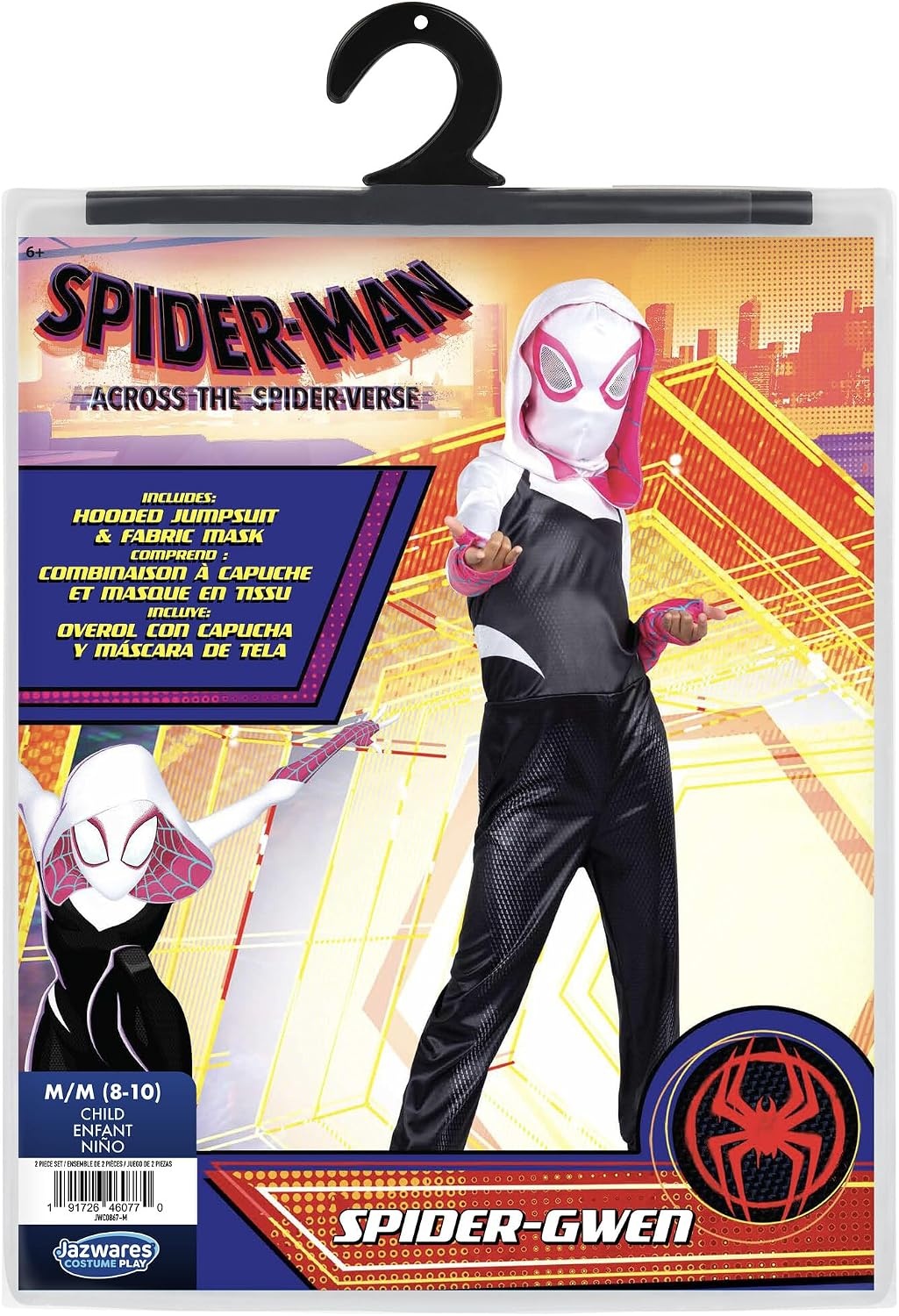 image:imageMARVEL SpiderGwen Official Youth Halloween Costume Premium Quality Hooded Jumpsuit with Pull On Fabric MaskM 810