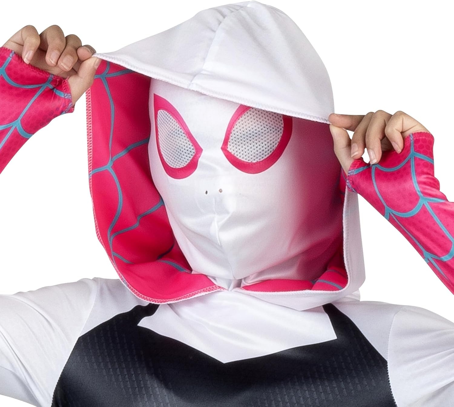 image:imageMARVEL SpiderGwen Official Youth Halloween Costume Premium Quality Hooded Jumpsuit with Pull On Fabric MaskS 47