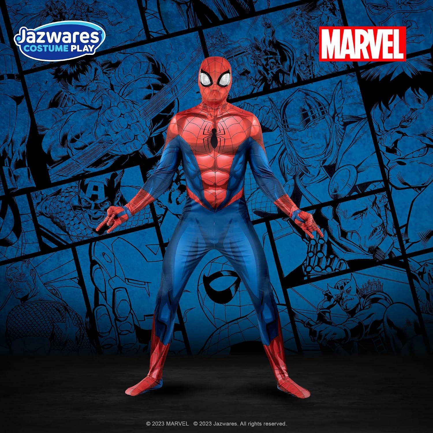 image:imageMARVEL SpiderMan Official Adult Deluxe Zentai Halloween Costume Stretch Spandex with Hidden Zippers and Wrist SlitsXL