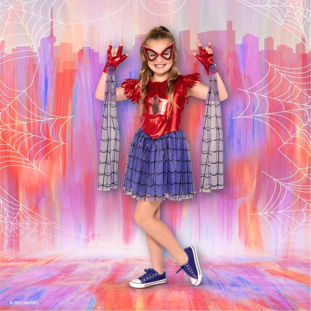 image:imageMARVEL SpiderMan Official Youth Halloween Dress Premium Quality Printed Dress with Fabric Half MaskM 810