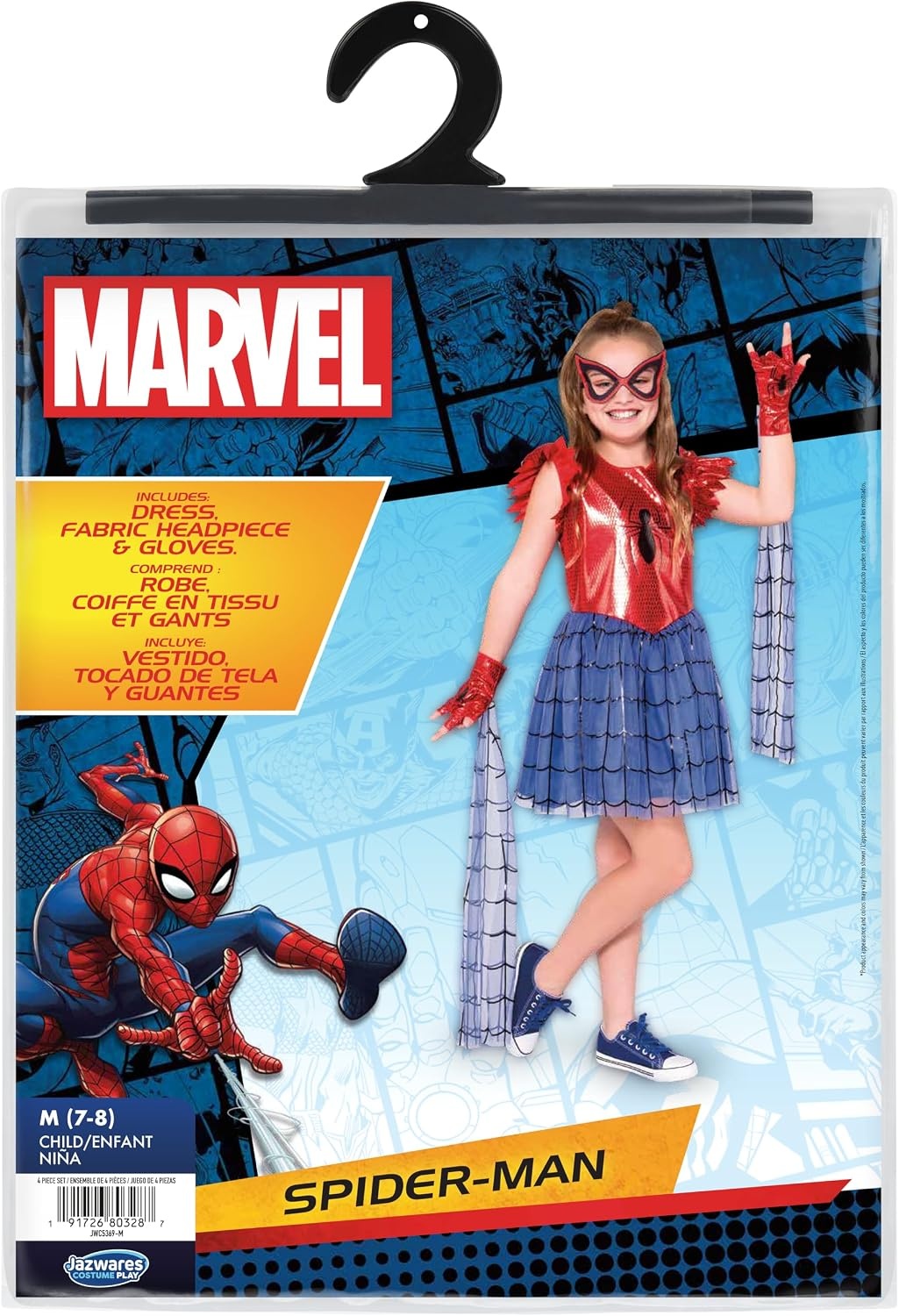 image:imageMARVEL SpiderMan Official Youth Halloween Dress Premium Quality Printed Dress with Fabric Half MaskM 810