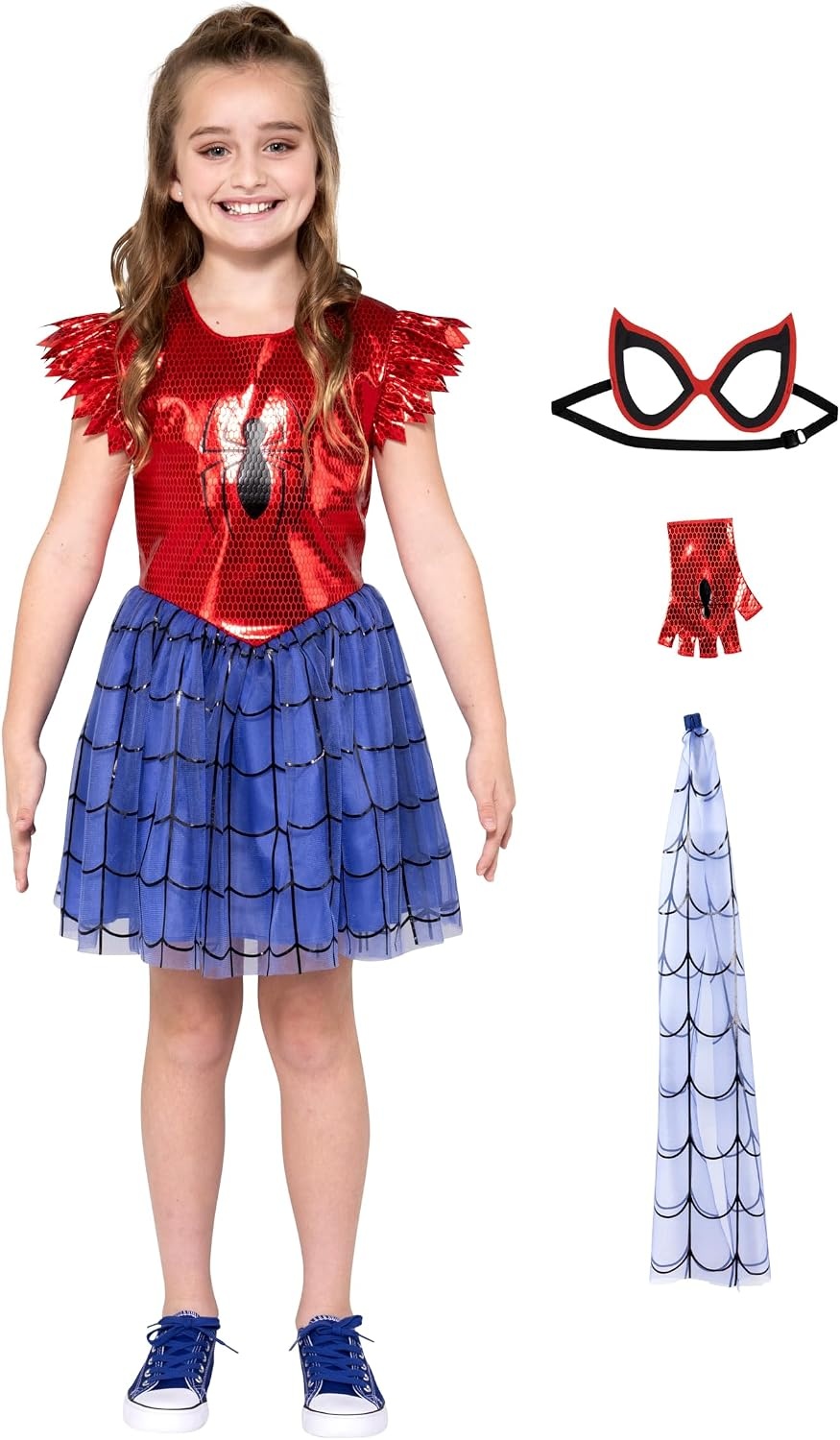 image:imageMARVEL SpiderMan Official Youth Halloween Dress Premium Quality Printed Dress with Fabric Half MaskM 810