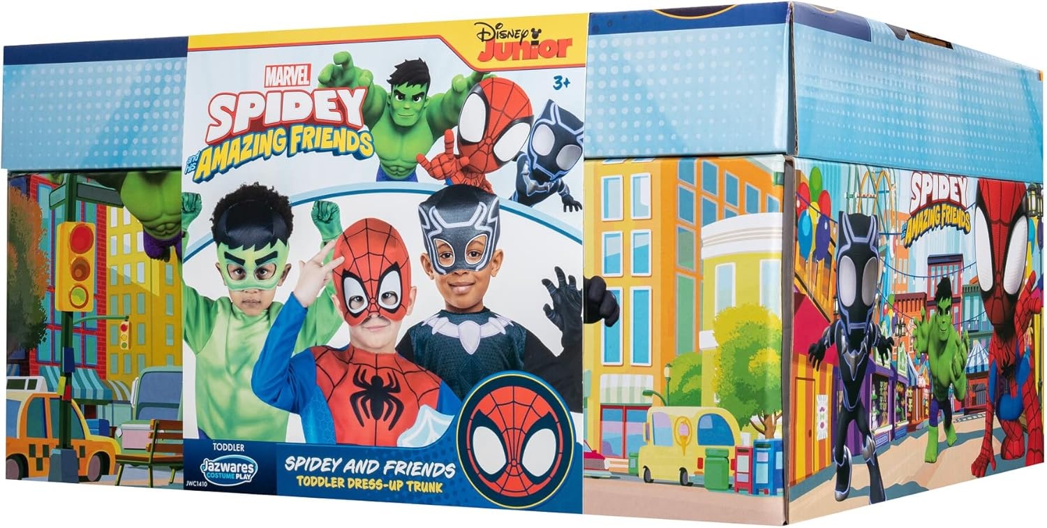 image:imageMARVEL Spidey Friends Child Halloween Costume DressUp Box Tops Gloves and Plastic Masks of Spidey Hulk and Black Panther 3T4T