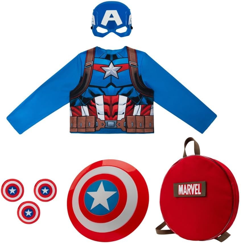 image:imageMarvel Captain America Dress Up Pack Long Sleeve Costume Top Plus 3D Plastic Mask Shield Backpack and Shield Accessories Youth Medium Multi