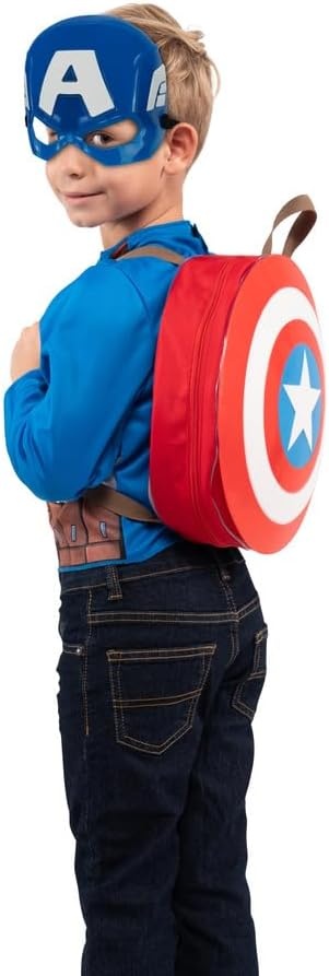 image:imageMarvel Captain America Dress Up Pack Long Sleeve Costume Top Plus 3D Plastic Mask Shield Backpack and Shield Accessories Youth Medium Multi