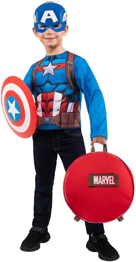 image:imageMarvel Captain America Dress Up Pack Long Sleeve Costume Top Plus 3D Plastic Mask Shield Backpack and Shield Accessories Youth Medium Multi