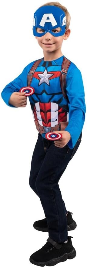 image:imageMarvel Captain America Dress Up Pack Long Sleeve Costume Top Plus 3D Plastic Mask Shield Backpack and Shield Accessories Youth Medium Multi