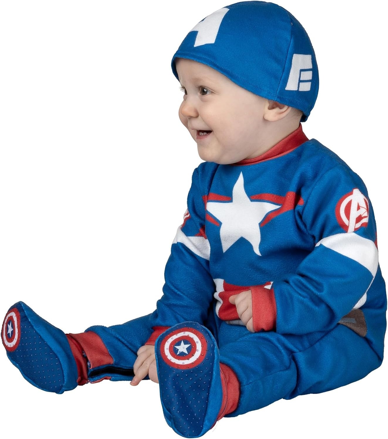 image:imageMarvel Captain America Official Infant Halloween Costume Premium Minky Fabric Jumpsuit and NonSlip Booties06m