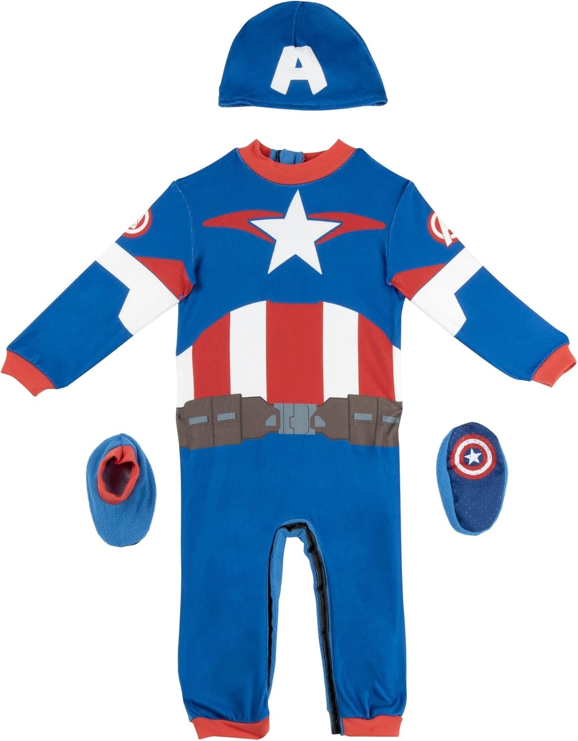 image:imageMarvel Captain America Official Infant Halloween Costume Premium Minky Fabric Jumpsuit and NonSlip Booties06m