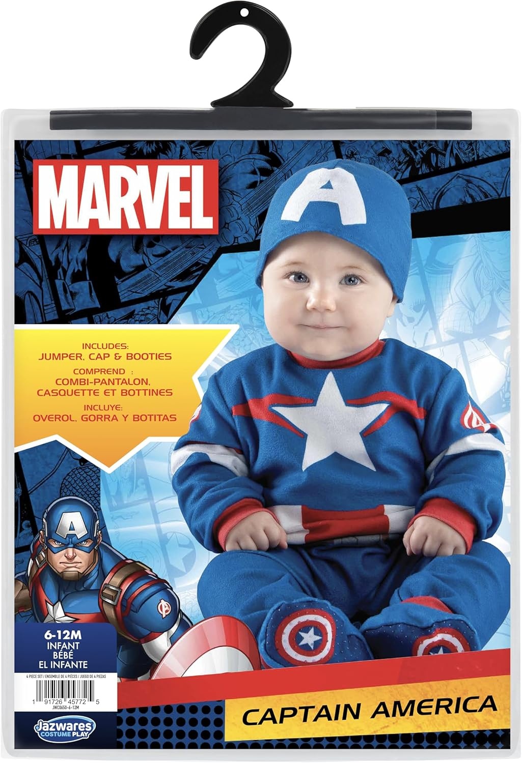 image:imageMarvel Captain America Official Infant Halloween Costume Premium Minky Fabric Jumpsuit and NonSlip Booties06m