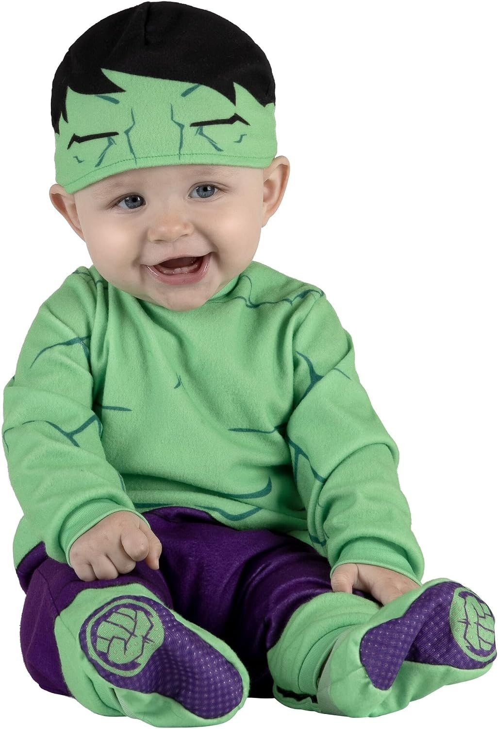 image:imageMarvel Hulk Official Infant Halloween Costume Premium Quality Minky Fabric Jumpsuit and NonSlip Booties06m