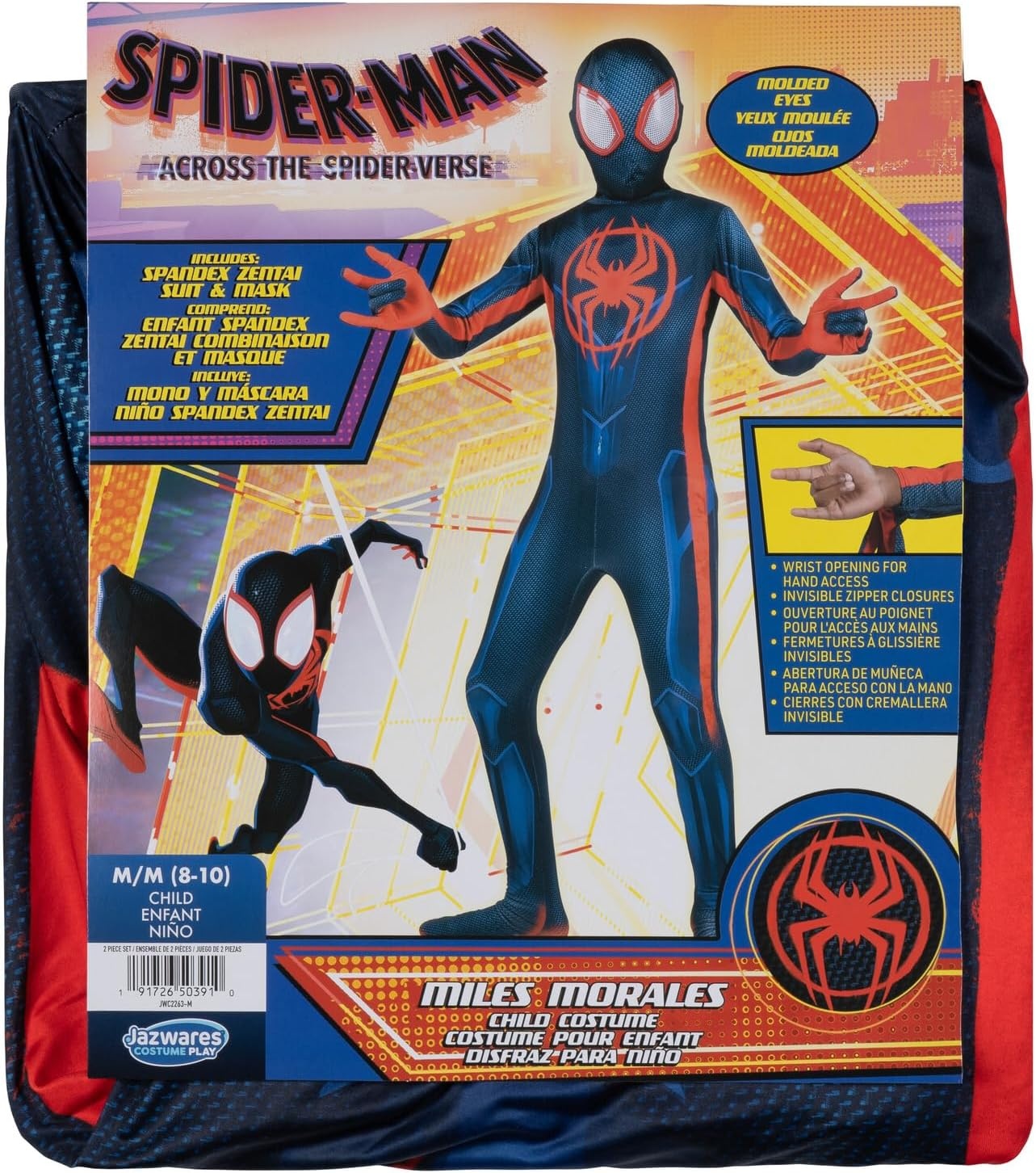 image:imageMarvel Miles Morales SpiderMan Official Youth Deluxe Zentai Costume Stretch Spandex with Hidden Zippers and Wrist SlitsXL 1416