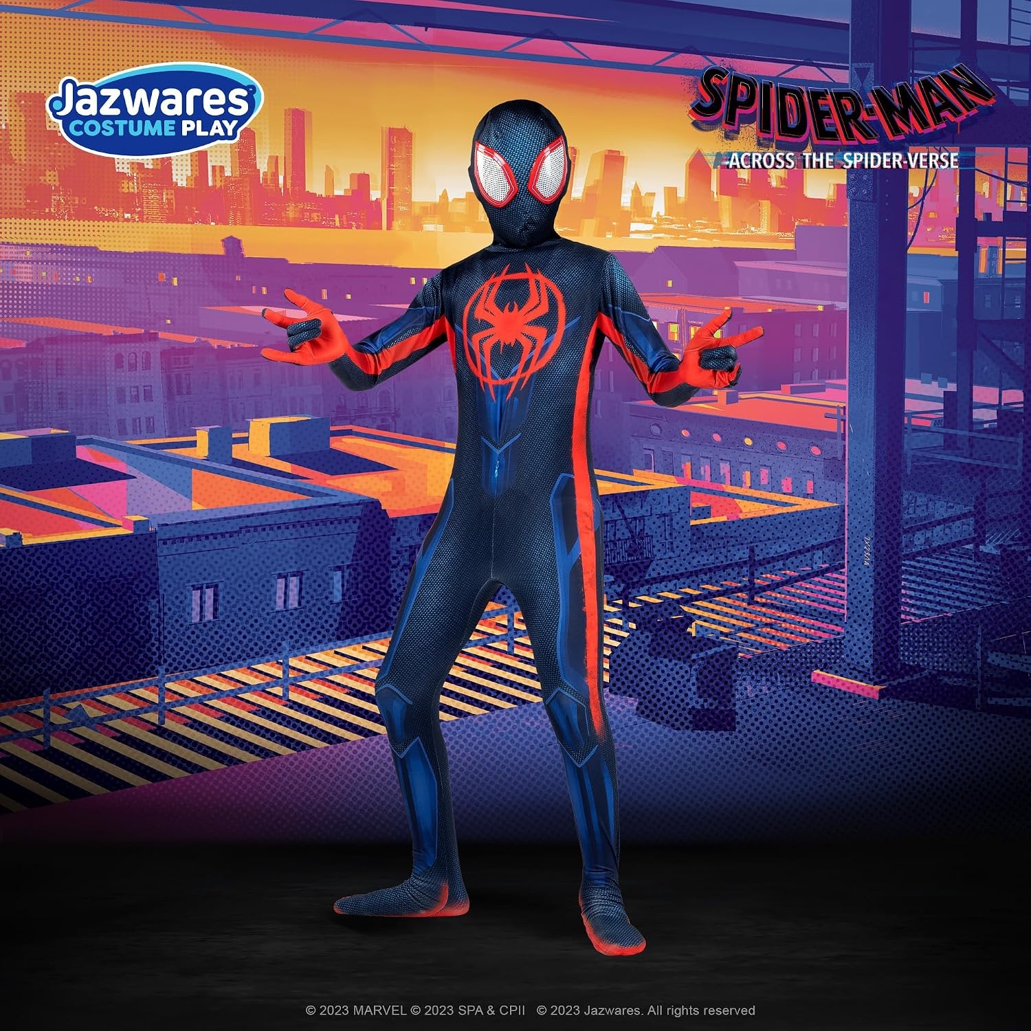 image:imageMarvel Miles Morales SpiderMan Official Youth Deluxe Zentai Costume Stretch Spandex with Hidden Zippers and Wrist SlitsXs 4