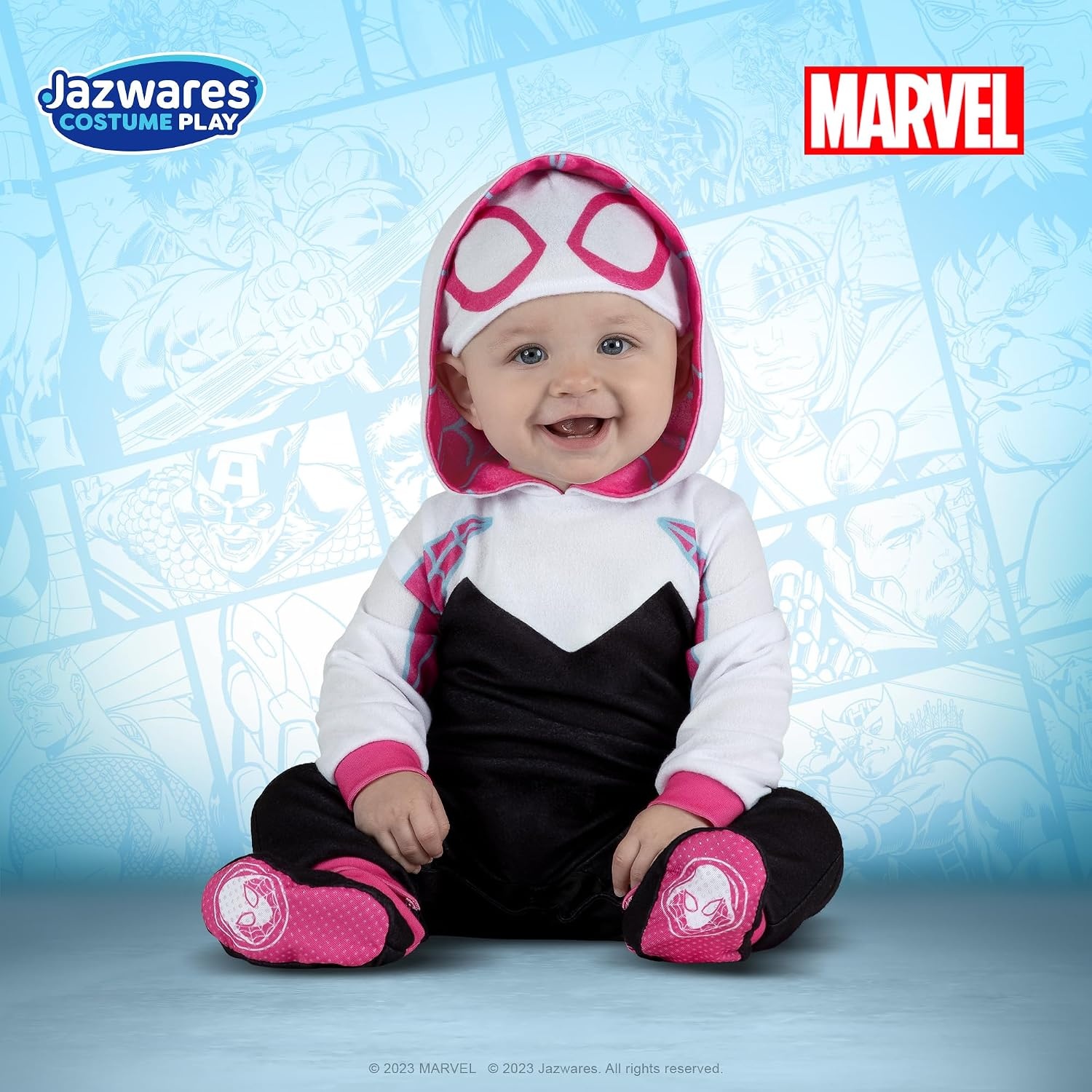 image:imageMarvel SpiderGwen Official Infant Deluxe Halloween Costume Premium Minky Fabric and NonSlip Grip Booties1218m