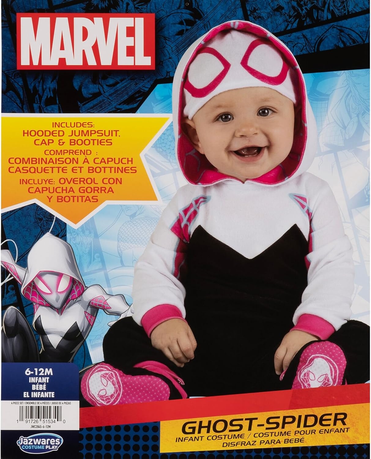 image:imageMarvel SpiderGwen Official Infant Deluxe Halloween Costume Premium Minky Fabric and NonSlip Grip Booties612m