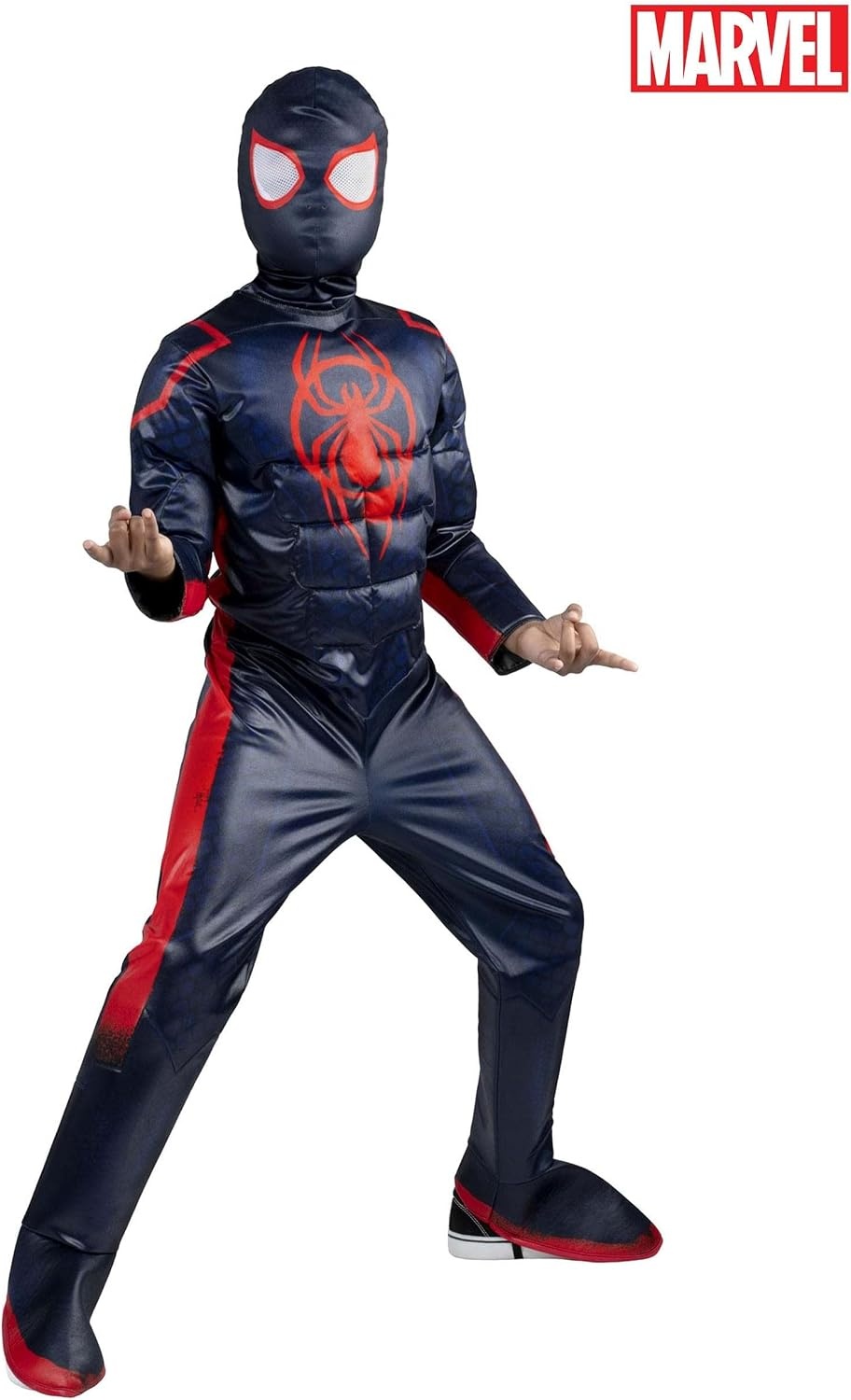 image:imageMarvel SpiderMan Miles Morales Official Youth Halloween Costume Premium Quality Padded Jumpsuit with Pull On Fabric MaskX S 34