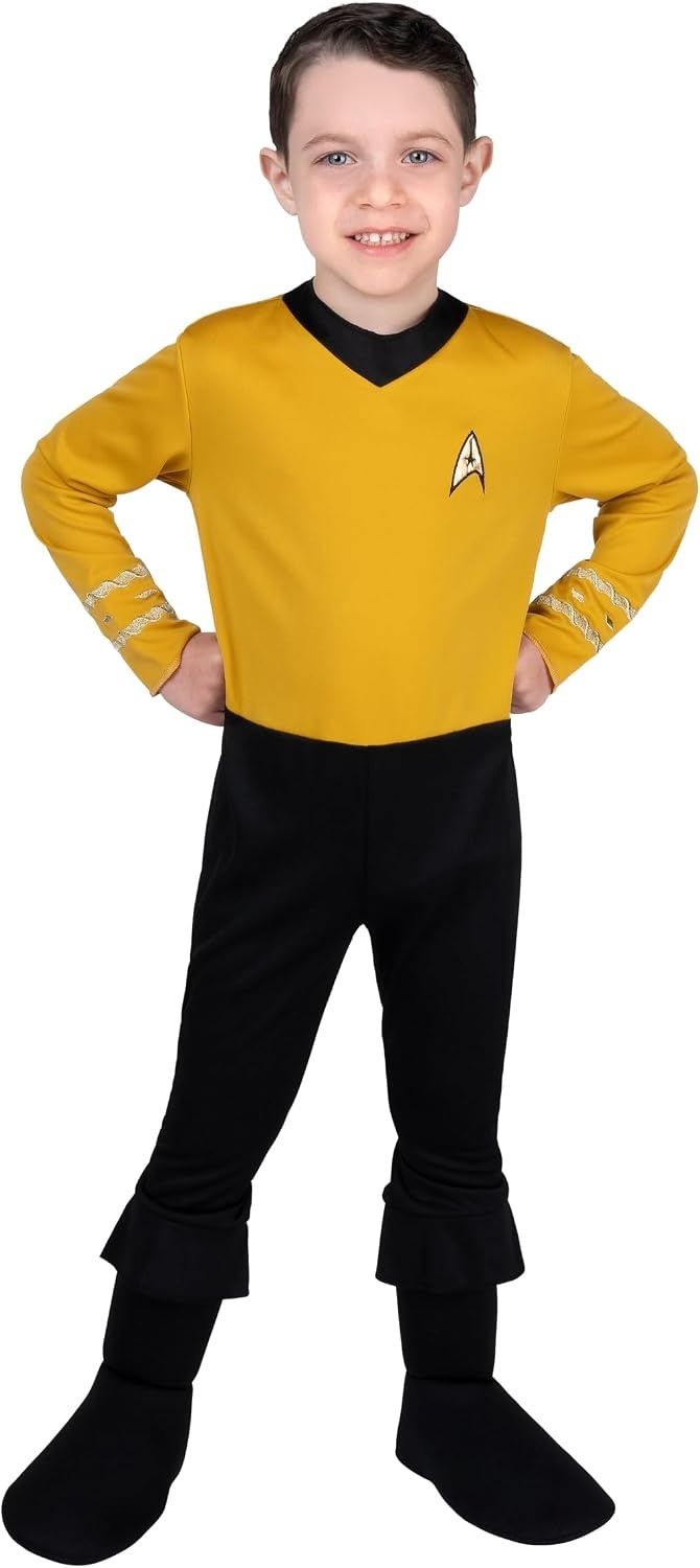 image:imageStar Trek Official Deluxe Toddler Halloween Costume Premium Quality Jumpsuit with Boot Covers plus HeadpieceCaptain Kirk