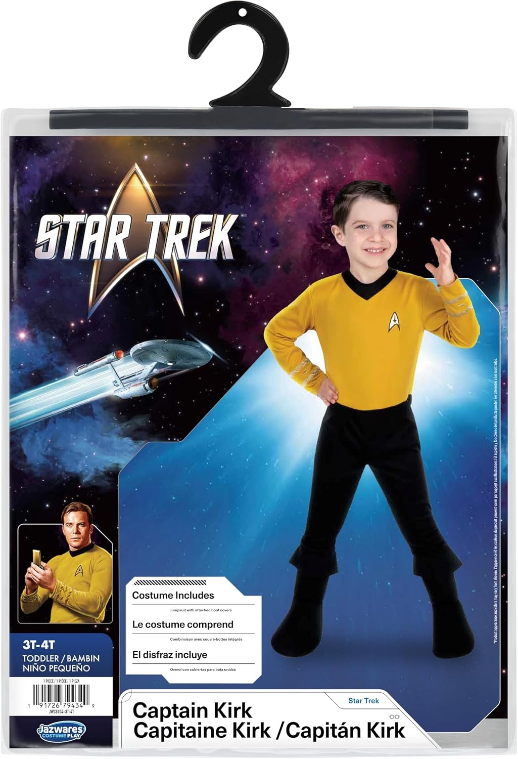 image:imageStar Trek Official Deluxe Toddler Halloween Costume Premium Quality Jumpsuit with Boot Covers plus HeadpieceCaptain Kirk