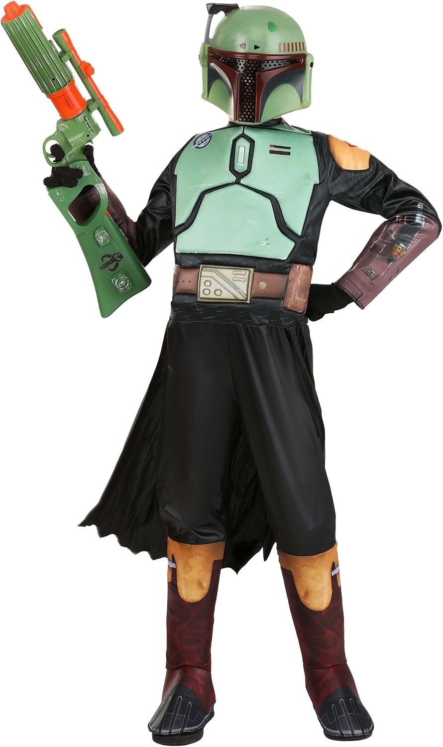 image:imageStar Wars Boba Fett Official Youth Halloween Costume Premium Padded Jumpsuit with Plastic Mask and Detachable CapeXlarge