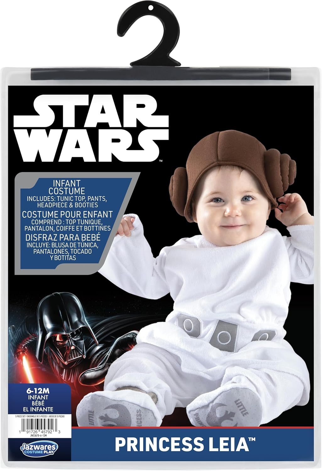 image:imageStar Wars Princess Leia Official Infant Deluxe Costume Premium Printed Jumpsuit with Attached Booties and Cap06m