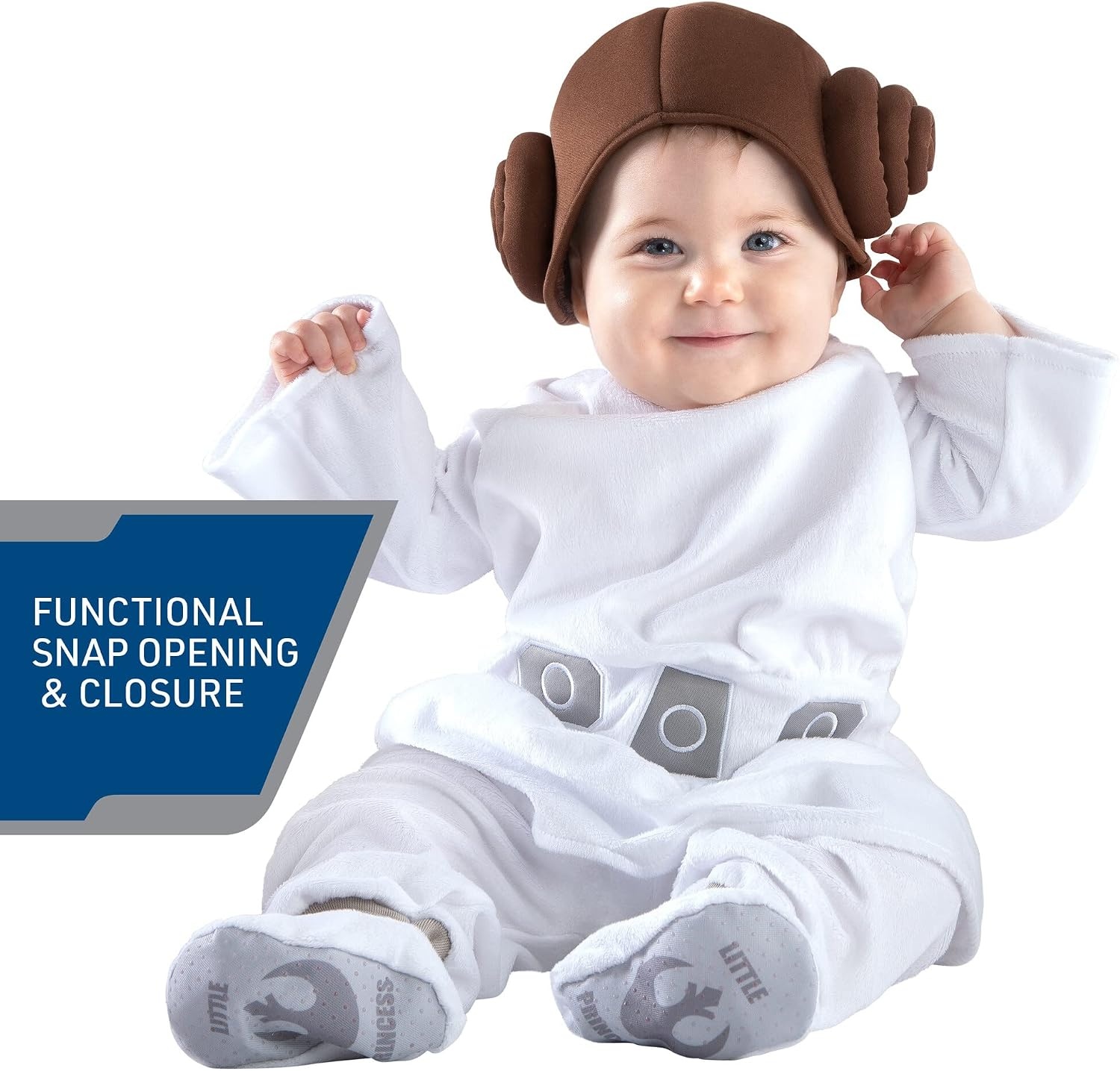 image:imageStar Wars Princess Leia Official Infant Deluxe Costume Premium Printed Jumpsuit with Attached Booties and Cap612m
