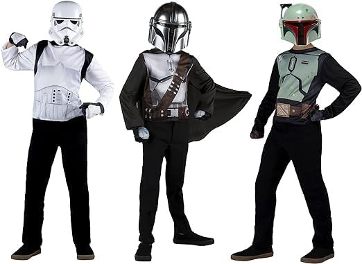 image:imageStar Wars The Mandalorian Child Halloween Costume DressUp Box Tops Gloves Masks and ID Cards of The Mandalorian Boba Fett and Stormtrooper Size M 810 Multi