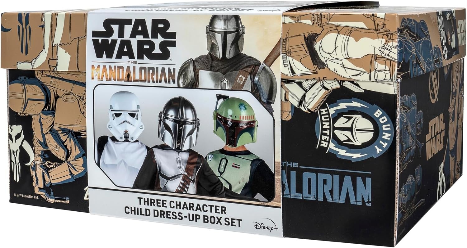image:imageStar Wars The Mandalorian Child Halloween Costume DressUp Box Tops Gloves Masks and ID Cards of The Mandalorian Boba Fett and Stormtrooper Size M 810 Multi