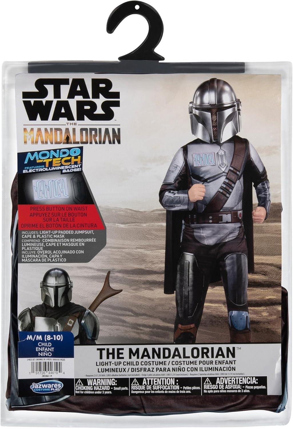 image:imageStar Wars The Mandalorian Official Youth Costume Premium Light Up Padded Jumpsuit with Plastic Mask and Detachable CapeS 57