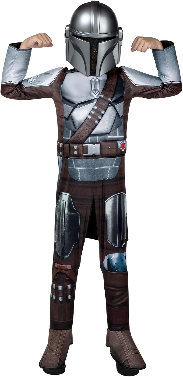 image:imageStar Wars The Mandalorian Official Youth Costume Premium Quality Padded Jumpsuit with Plastic Mask and Detachable CapeL 1214