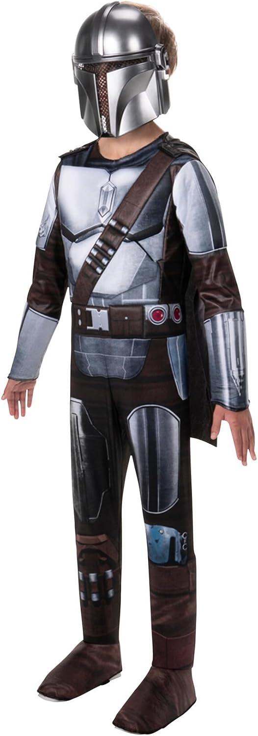 image:imageStar Wars The Mandalorian Official Youth Costume Premium Quality Padded Jumpsuit with Plastic Mask and Detachable CapeL 1214