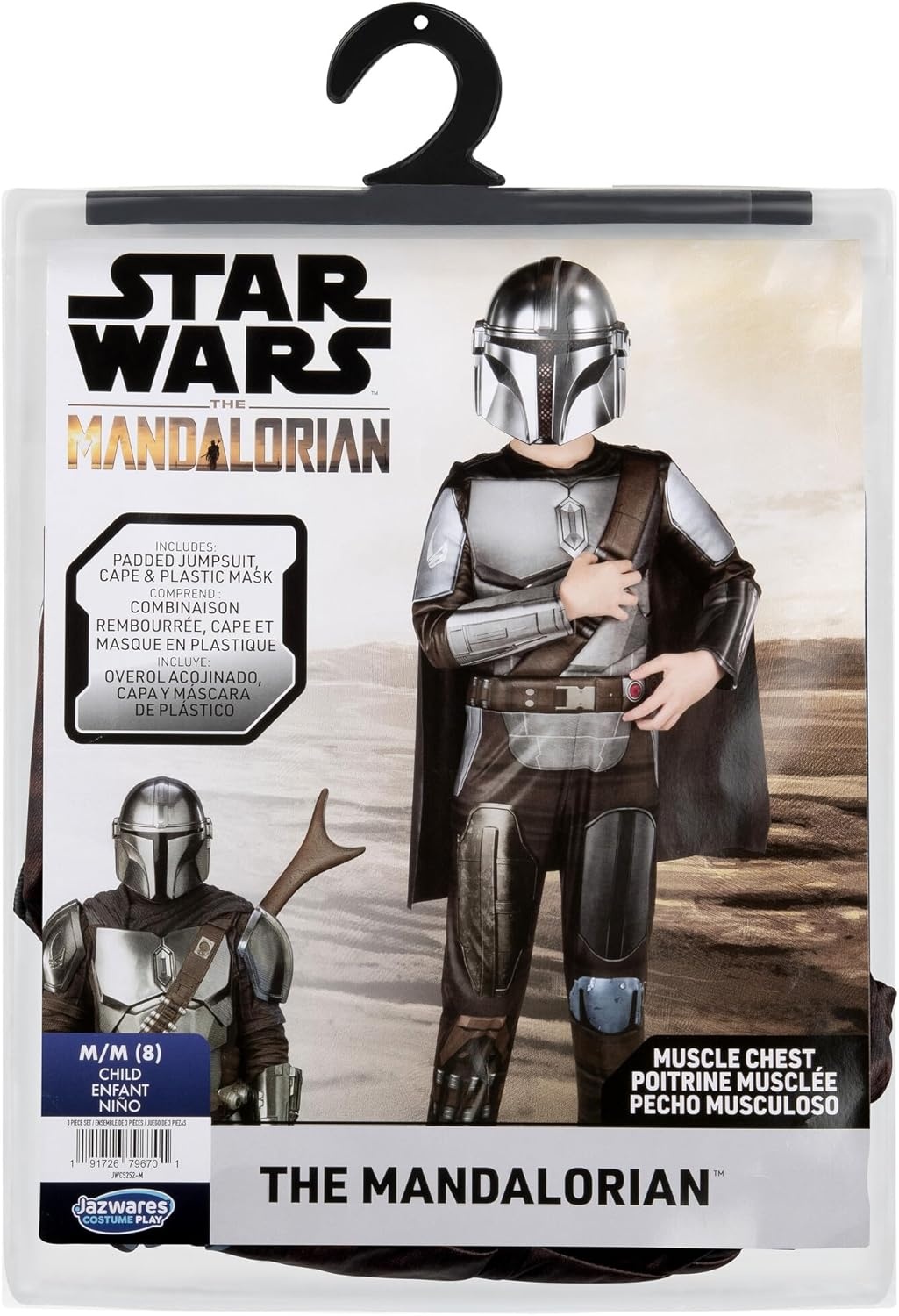 image:imageStar Wars The Mandalorian Official Youth Costume Premium Quality Padded Jumpsuit with Plastic Mask and Detachable CapeM 810