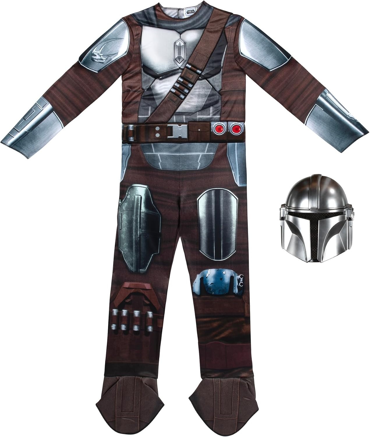 image:imageStar Wars The Mandalorian Official Youth Costume Premium Quality Padded Jumpsuit with Plastic Mask and Detachable CapeM 810