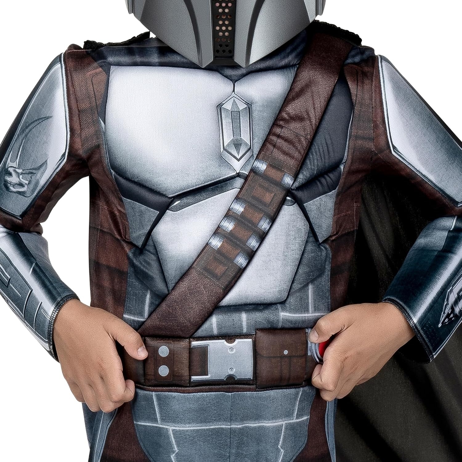 image:imageStar Wars The Mandalorian Official Youth Costume Premium Quality Padded Jumpsuit with Plastic Mask and Detachable CapeM 810