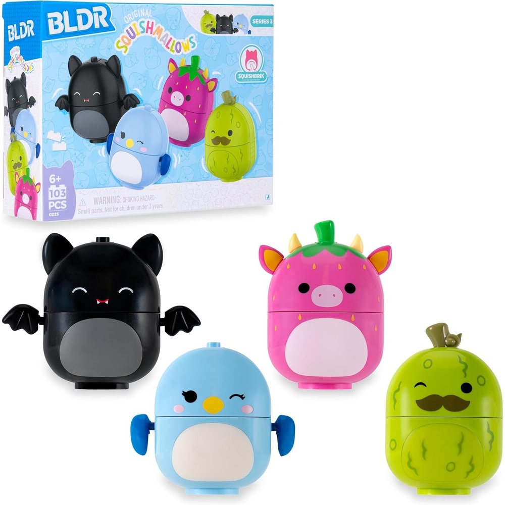 image:imageBLDR Squishmallows Buildable Figure Emily The Bat Bebe The Bluebird Cleary The Strawberry Cow Charles The Pickle Squishmallows Fans 6 0225Series 3